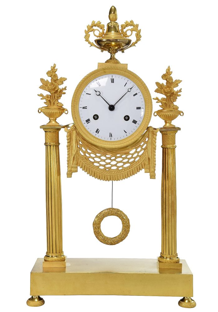 Pendule portique Empire bronze doré au mercure