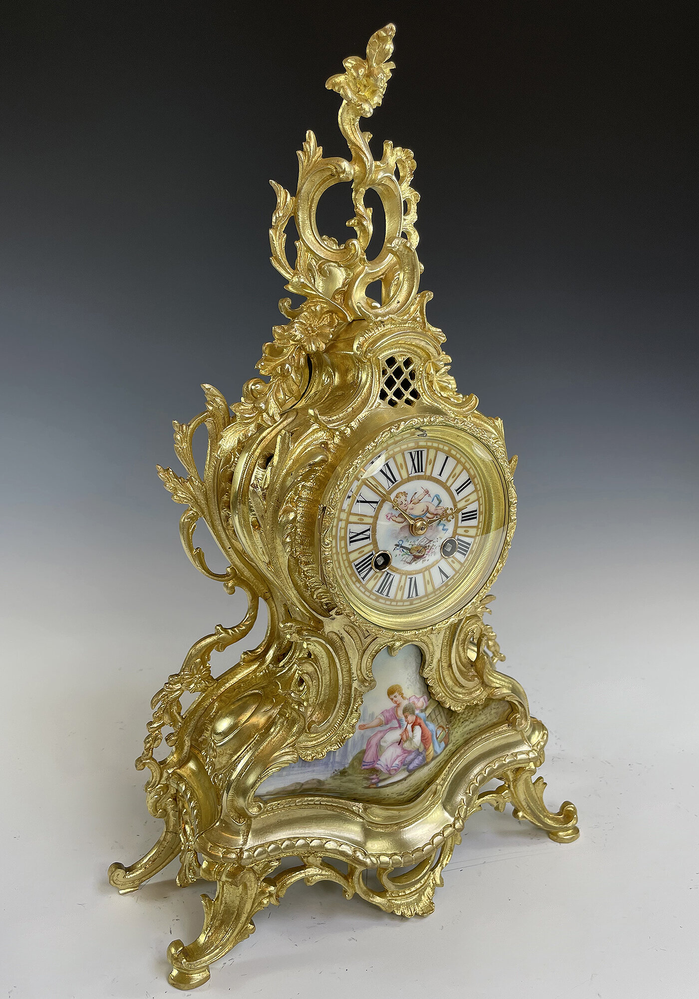 Pendule Cartel Ancien Style Louis XV En Bronze Et Marqueterie - Pièce De Collection
