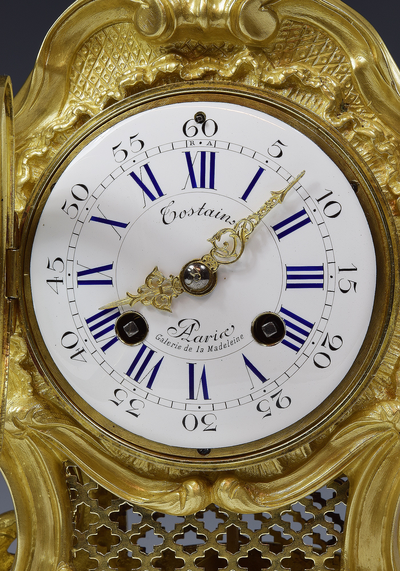 Pendule Cartel Ancien Style Louis XV - Bronze Et Marqueterie - Décor Boule