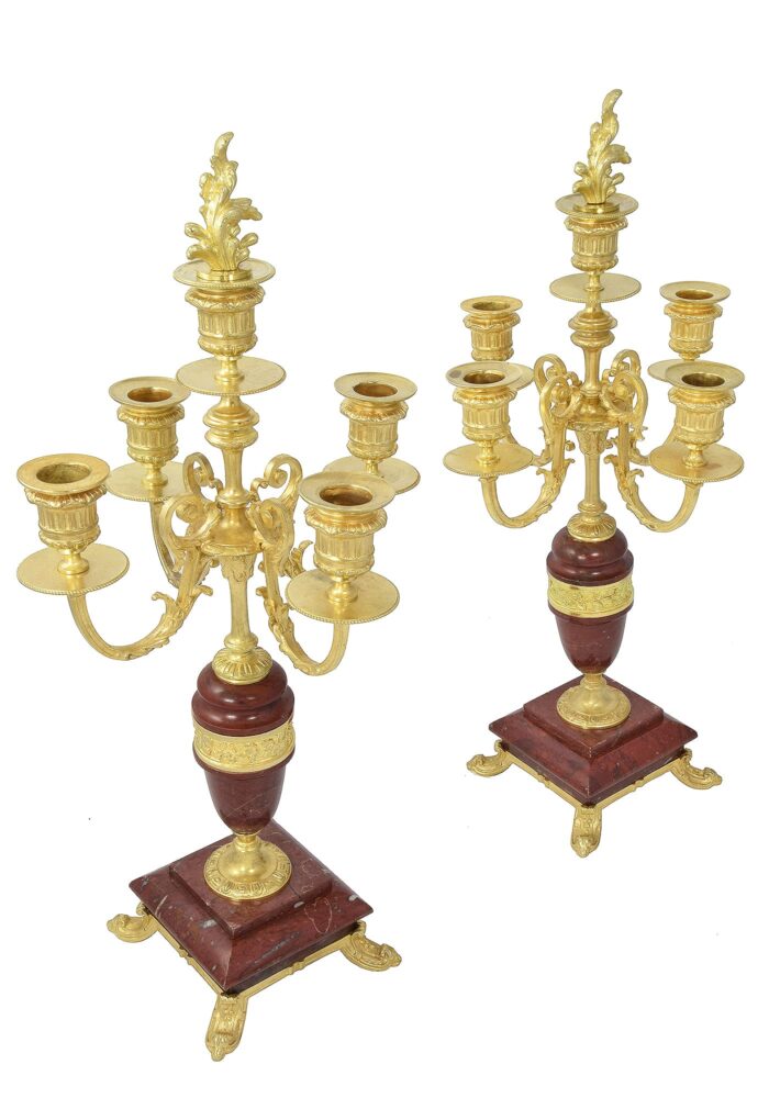 Chandeliers bronze doré et marbre rouge  XIXème – Bild 3