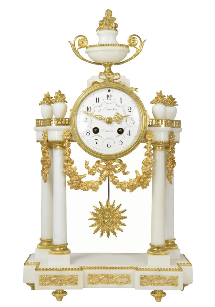 Pendule portique marbre de carrare Horloger : CAMELIN