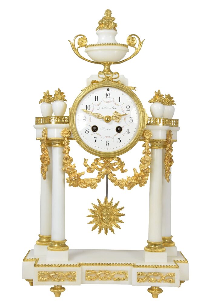 Pendule portique marbre de carrare Horloger : CAMELIN