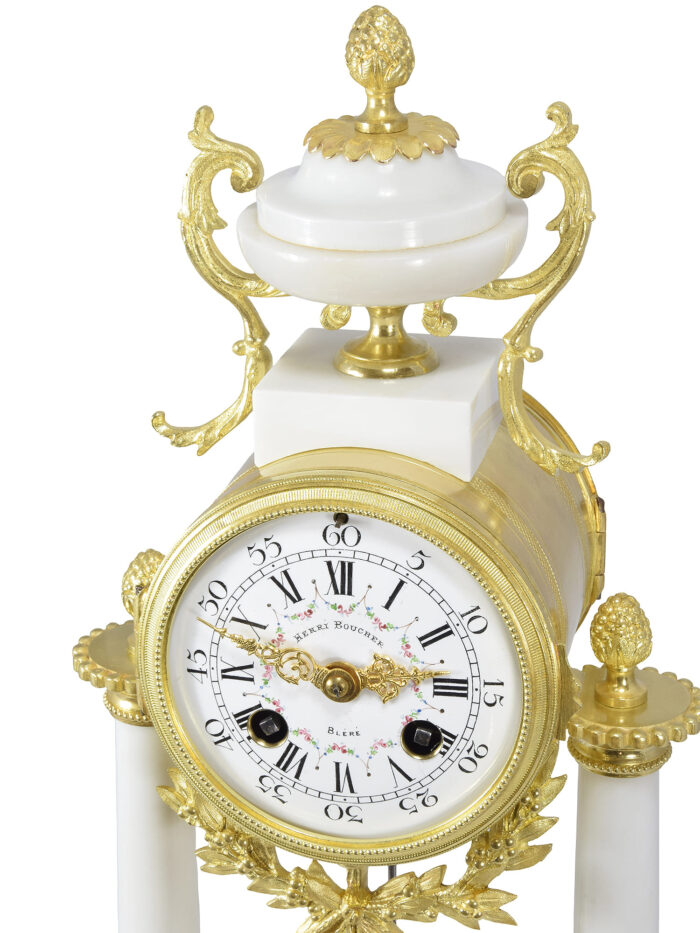 Pendule portique marbre de carrare et bronze doré Napoléon III – Image 8