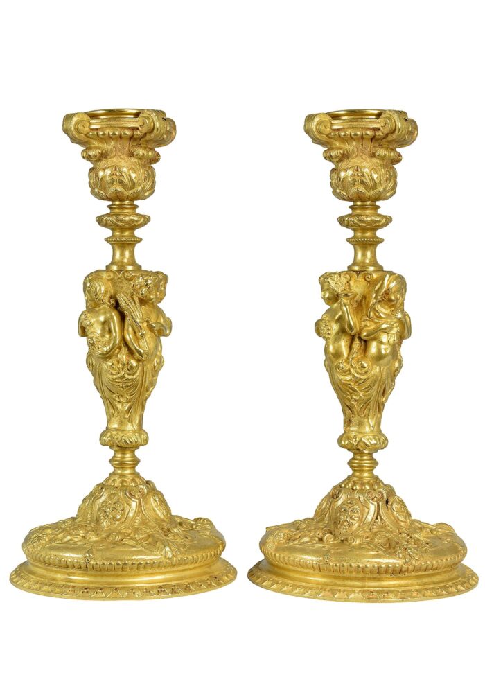 Paire de bougeoirs "buste cherubins" Epoque Napoléon III - Image 3