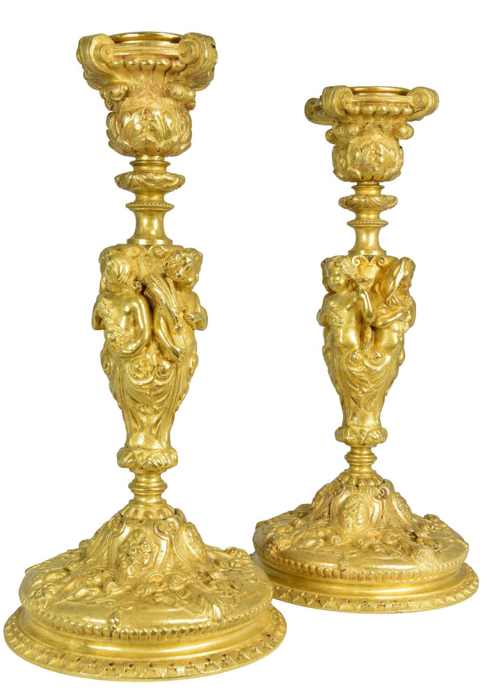 Paire de bougeoirs "buste cherubins" Epoque Napoléon III