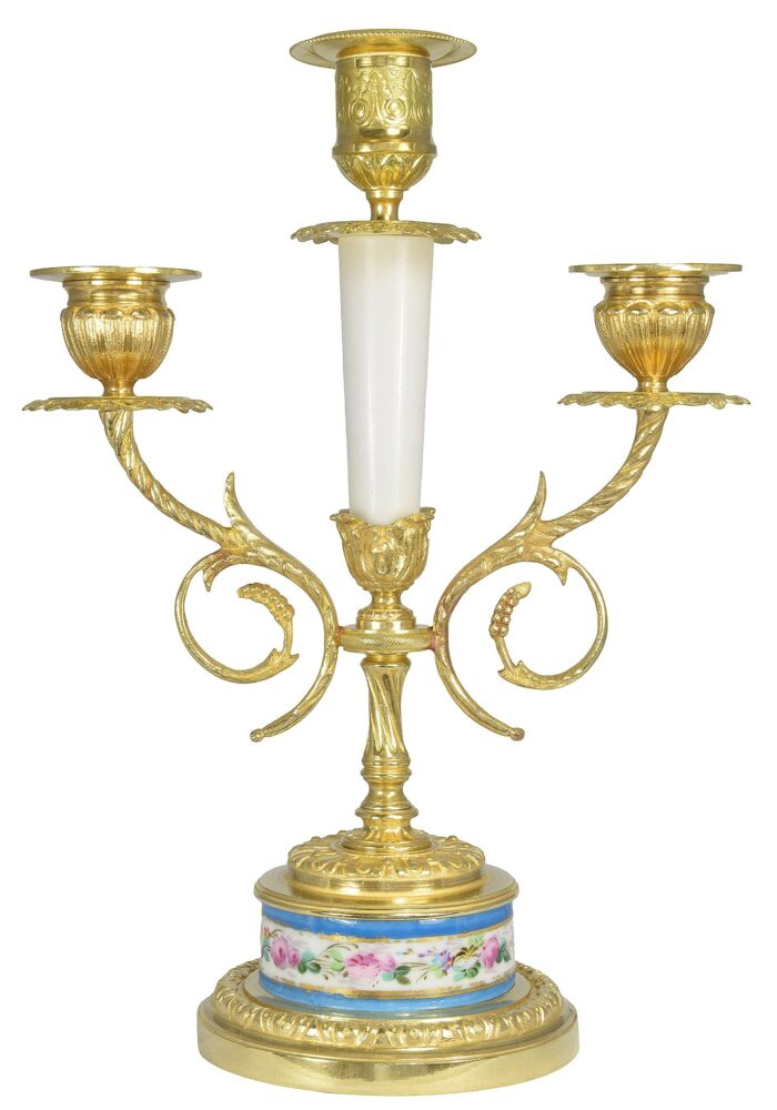 Paire de chandeliers bronze et porcelaine XIXème