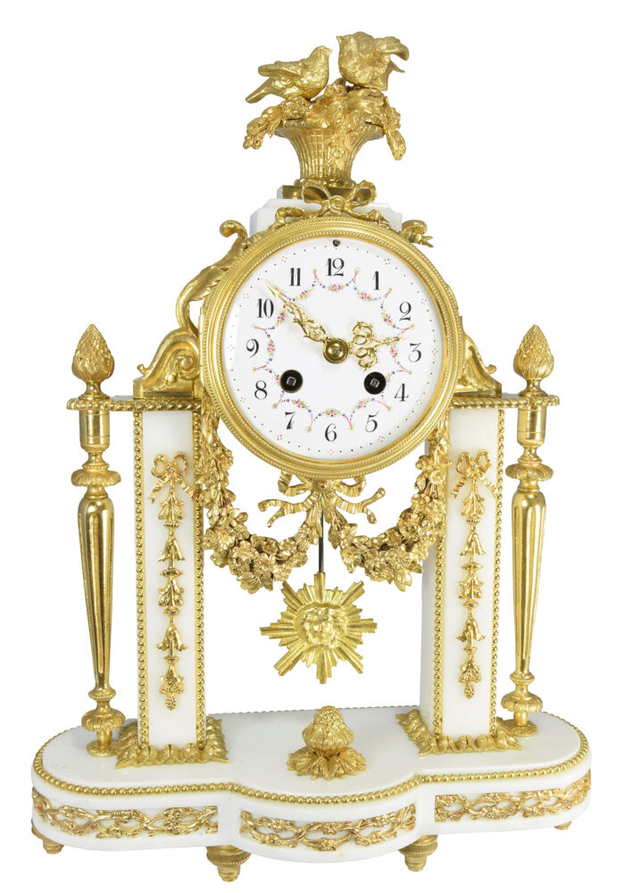 Pendule portique marbre de carrare et bronze doré Napoléon III