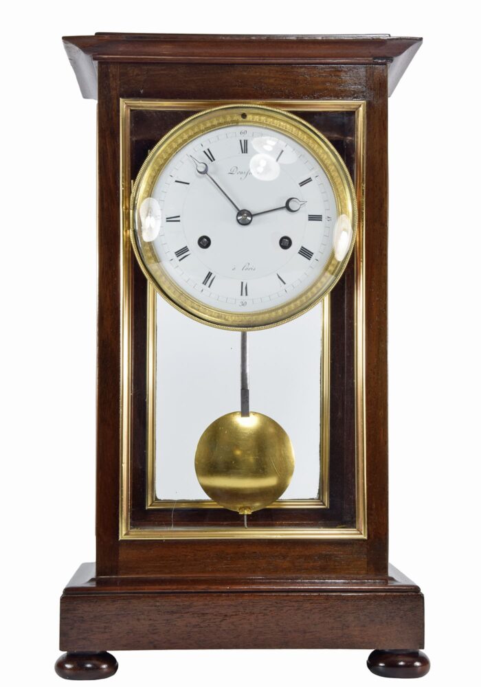 Pendule cage vitré en acajou horloger : BENISART