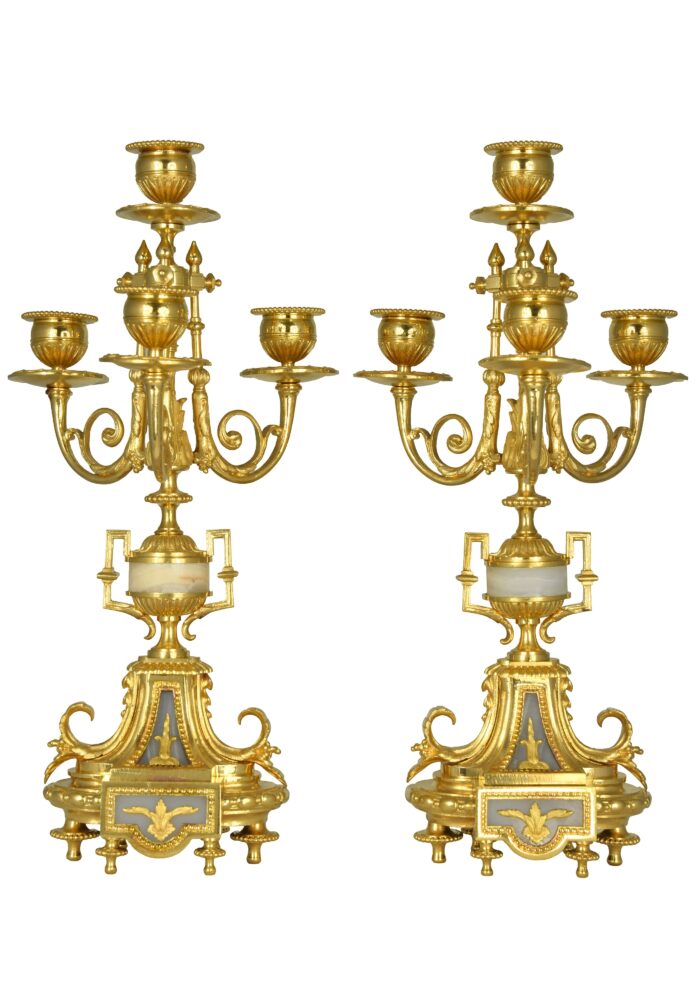 Paire de chandeliers bronze et onyx Napoléon III