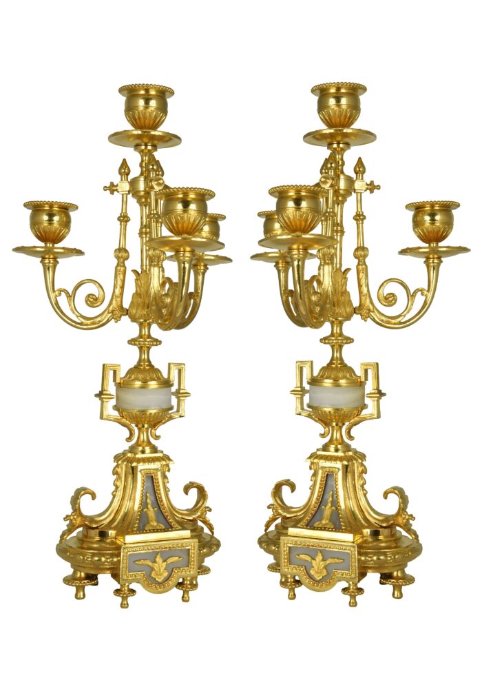 Paire de chandeliers bronze et onyx Napoléon III – Image 3