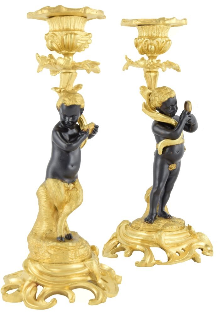 Bougeoirs Nymphe et Faune Louis XV Napoléon III 1860