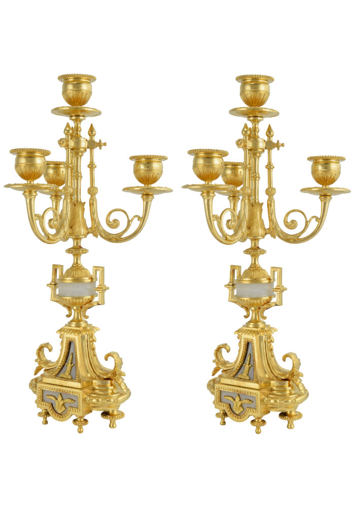 Paire de chandeliers bronze et onyx Napoléon III - Image 3