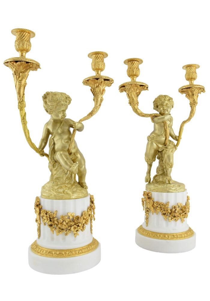 Grande paire de candélabres petits Bacchus XIXème