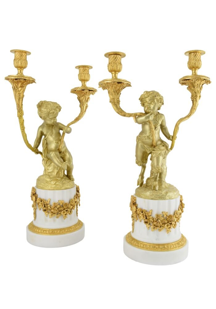 Grande paire de candélabres petits Bacchus XIXème – Image 3