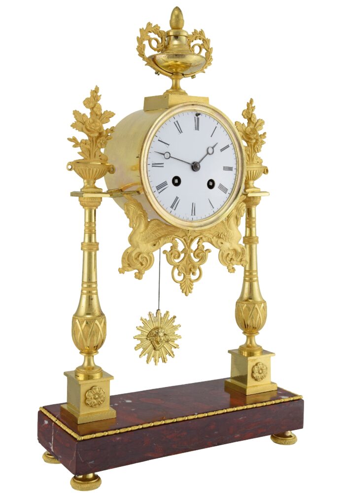 Pendule portique en bronze doré au mercure et marbre - Image 3