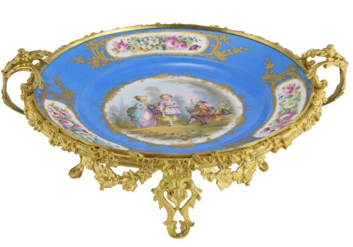 XL assiette en porcelaine, monture en bronze doré XIXème – Image 9