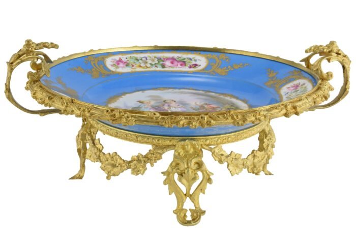 XL assiette en porcelaine, monture en bronze doré XIXème – Image 8