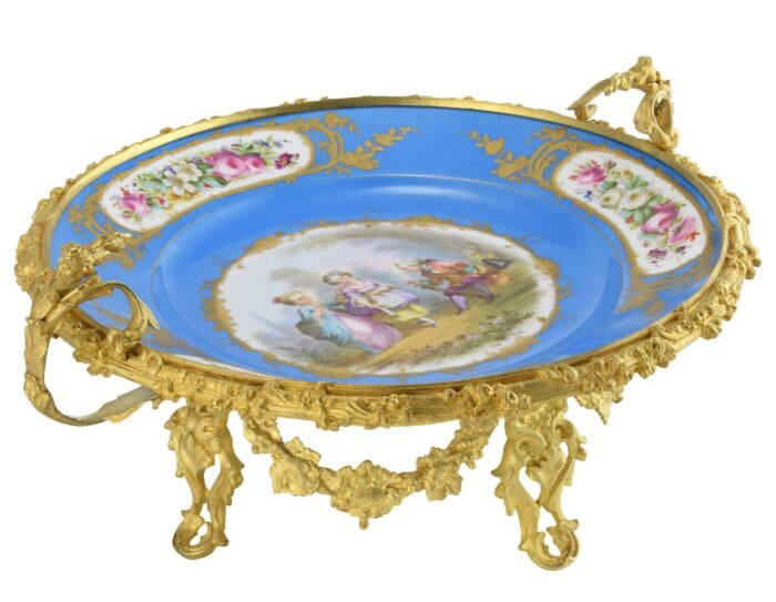 XL assiette en porcelaine, monture en bronze doré XIXème – Image 7