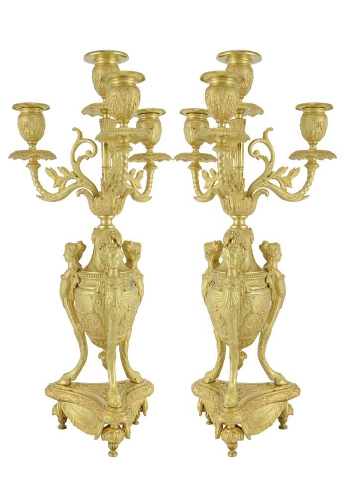 Pendule et chandeliers "cariatide" Horloger: Mougin – Image 13