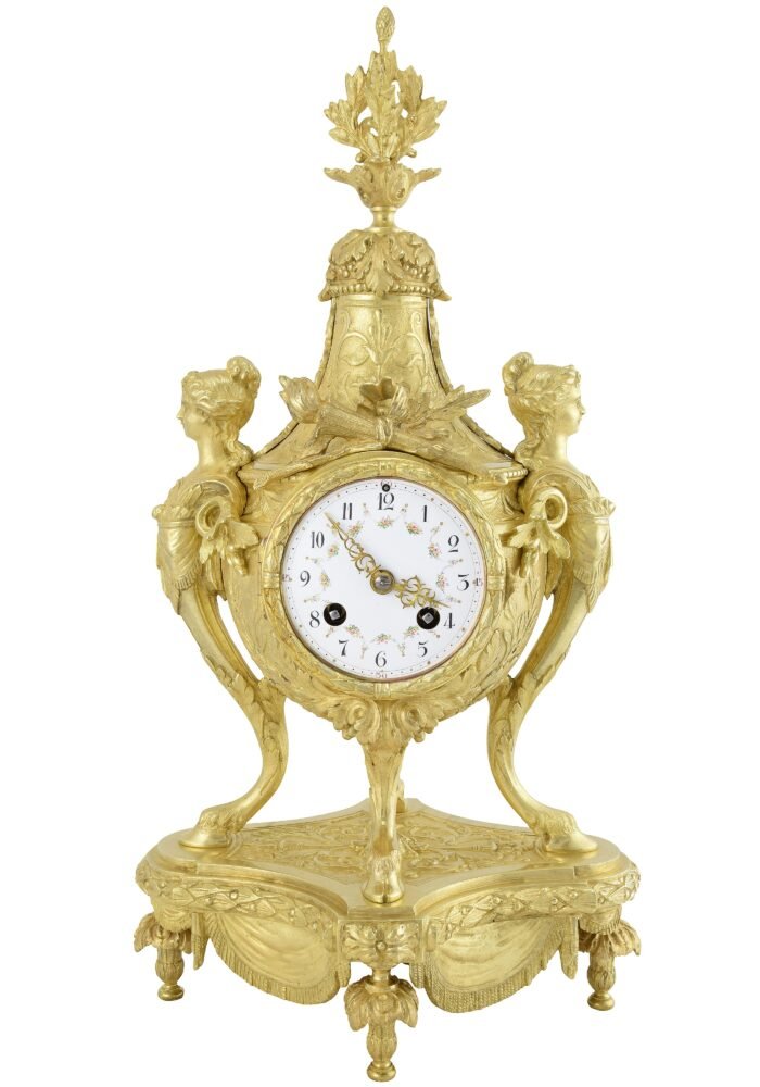 Pendule et chandeliers "cariatide" Horloger: Mougin – Image 9