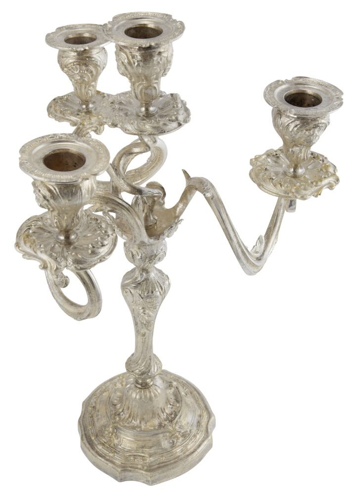 Paire de chandeliers bronze argenté style Louis XV – Image 5
