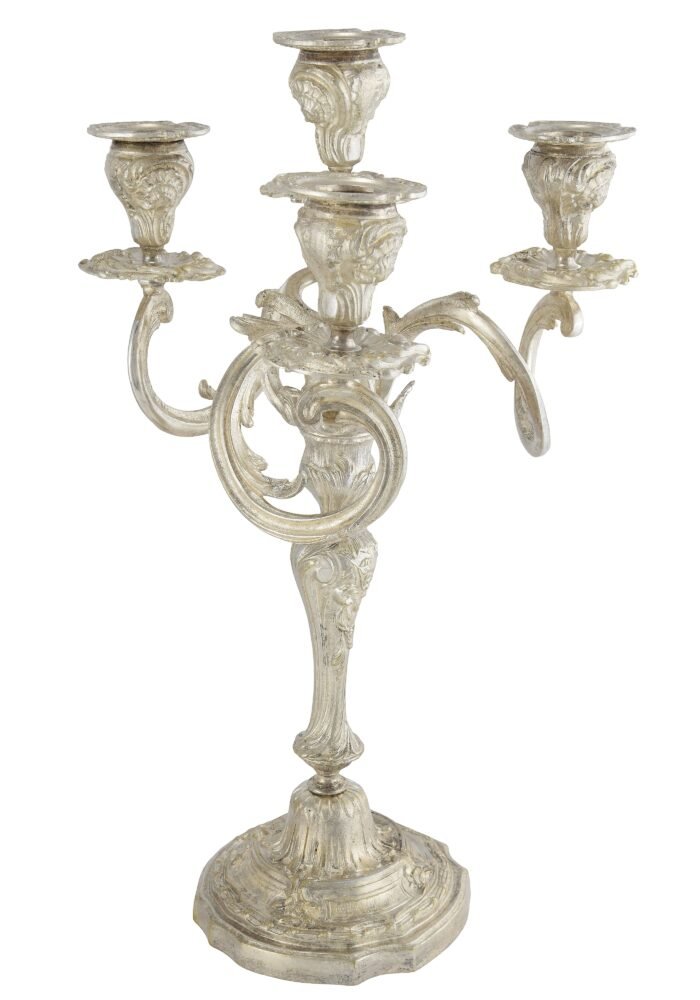Paire de chandeliers bronze argenté style Louis XV
