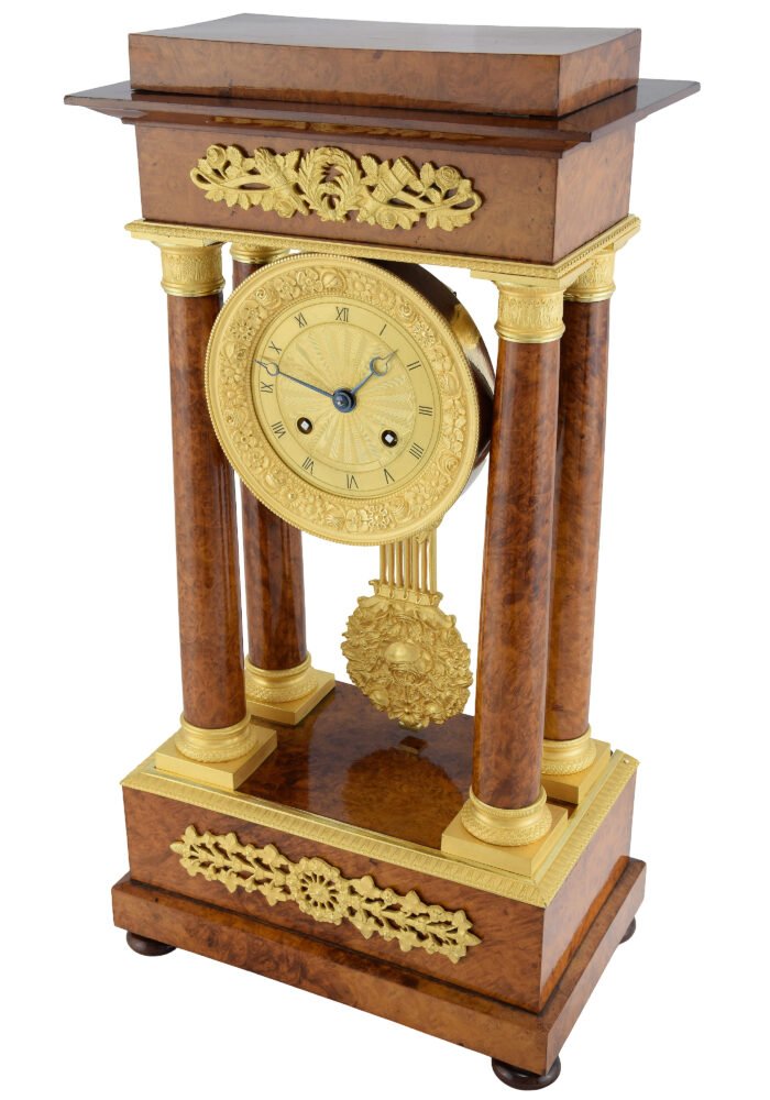 Pendule portique bois de loupe Charles X 1840 – Image 4