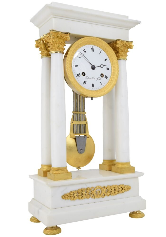 Portique marbre de carrare et bronze doré au mercure