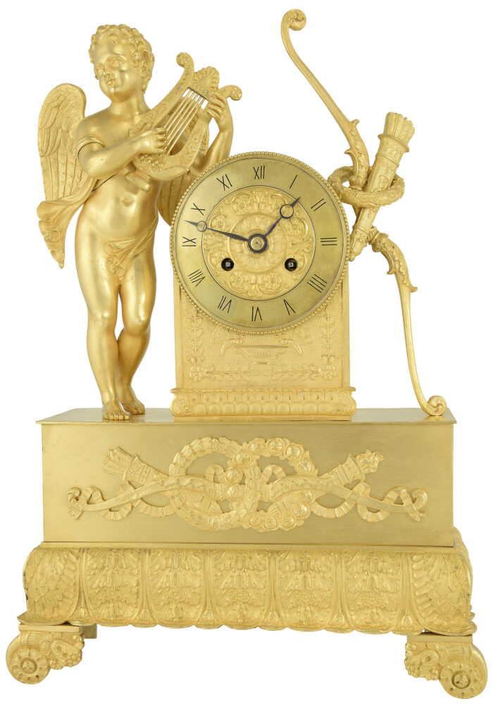 Pendule Amour musicien bronze doré au mercure à l'or
