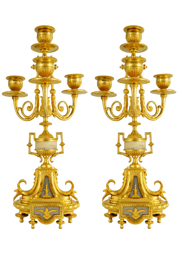 Paire de chandeliers bronze et onyx Napoléon III