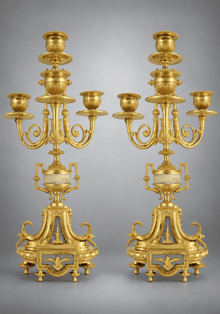 Paire de chandeliers bronze et onyx Napoléon III
